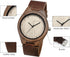 Men's Walnut Wood Cowhide Leather Strap Watch Wooden Case Analog Quartz Wristwatch for Dad Men Him...