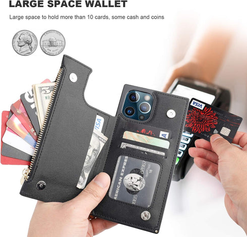 Bocasal Wallet Case for iPhone 12 Pro Max with 3 Card Slots Cash Holder Zipper Design Premium PU Leather Sturdy Magnetic Closure 6.7 Inch(Black)...
