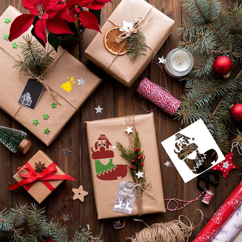 24pcs Small Christmas Stencils, Reusable Xmas Painting 3x3 Inch Template Multiple Patterns Decoration Stencils Painting on Wood for DIY Crafts Car...