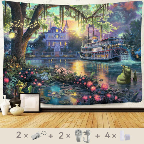 F-FUN SOUL Princess Palace Tapestry, Large 80x60inches Soft Flannel, Psychedelic Island Lake Wall Hanging Tapestries for Living Room Bedroom Home ...
