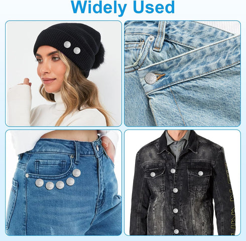 KUNTAERY 8 Sets Button Pins for Jeans, Pants Button Replacement, No Sew Reusable Adjustable Loose Jeans Button Waist Tightener, Reduce Too Big Pan...