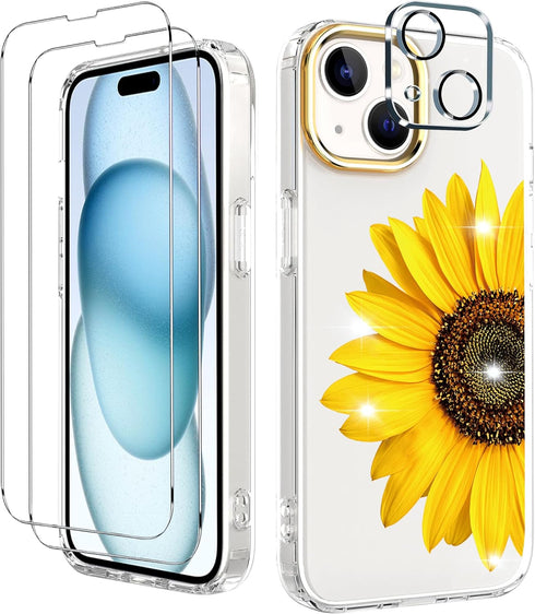 BAISRKE Clear Case Design for iPhone 15 Plus 6.7 inch, with 2 Pack Screen Protectors + 1 Pack Camera Lens Protector Slim Shockproof Women Cute Bum...