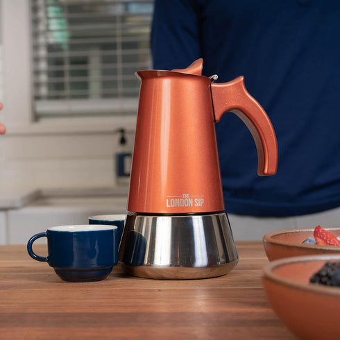 London Sip Stainless Steel Stovetop Espresso Maker Moka Pot Italian Coffee Percolator, Copper, Small (5.07 oz)...