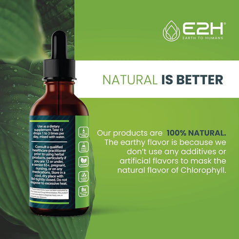 E2H Chlorophyll Liquid Drops - All-Natural Flavored Energy Booster, Immune System Support and Internal Deodorant - Vegan - Gluten Free - Non-GMO -...