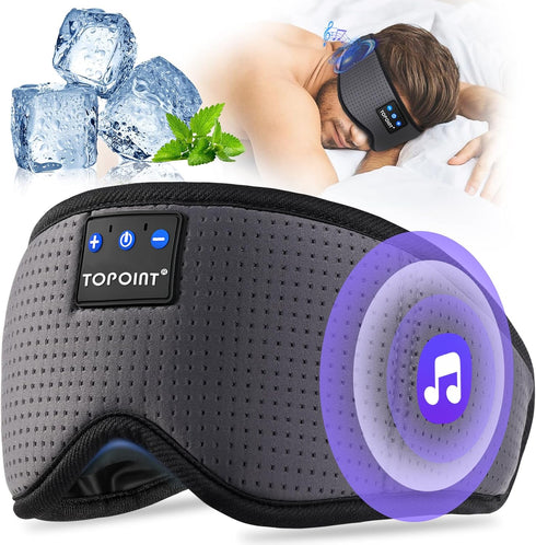 Sleep Headphones Wireless Bluetooth, TOPOINT Eye Mask for Sleeping with Microphone Handsfree, Silk Sleep Mask for Side Sleepers Men Women (Black)...