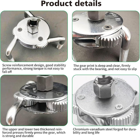 1 PC Round Foot Oil Grid Filter Wrench, 4.92" x 2.36" 3-Jaw Oil Filter Wrench, Extra Thick Double Tab Heavy Duty Oil Filter Removal Tool, For Larg...