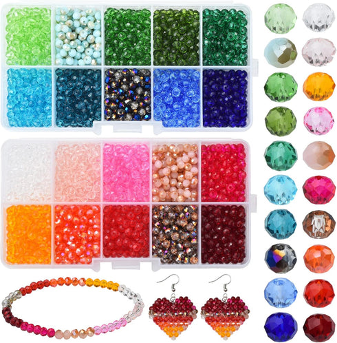 Glass Beads for Jewelry Making, 3000PCS Mulitcolor Beads 20 Colors 4mm Rondelle Crystal Beads, Beading Craft Kit, Spacer Beads for Bracelets, Neck...
