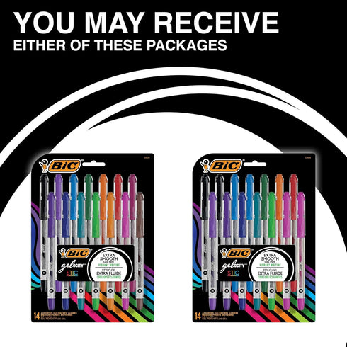 BIC Gel-ocity Smooth Stic Gel Pen, Medium Point (0.7mm), Assorted Colors, 14-Count, Vibrant and Smooth Gel Ink Pens...