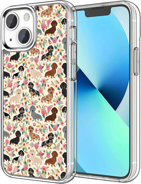Compatible for iPhone 13 Pro Case, Cute Dog Funny Dachshunds Dog Florals iPhone Case Shockproof Protective Clear Soft TPU Case Gift for Girls Wome...