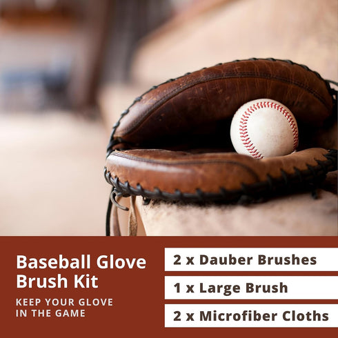 Baseball Glove Brush and Applicator Kit (5 Pack) - 1 Large Horsehair Brush for Basic Scrubbing - 2 Dauber Brushes for Oil and Conditioner Applicat...