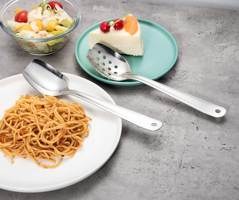 IMEEA Flat Bottom Serving Spoon 18/8 Stainless Steel Slotted Spoon 10-Inch Flat Edge Spoon Cooking Spoon, Set of 2...