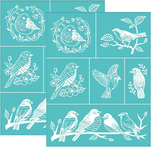 OLYCRAFT 2 Pcs Silk Screen Stencils Bird Pattern Self-Adhesive Silk Screen Printing Stencil Branch Reusable Mesh Transfer for Painting on Wood, DI...