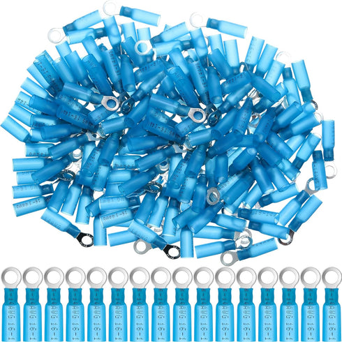 300 Pcs Heat Shrink Ring Terminals #10 Blue 16-14 AWG Electrical Connectors Ring Connector Clear 10 AWG Wire Connectors, Waterproof and Insulated ...