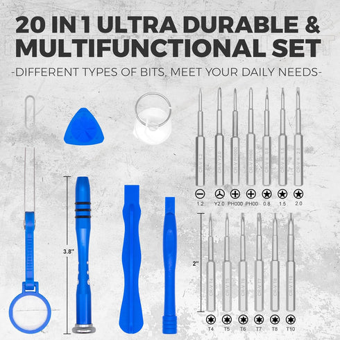 20-in-1 Small Precision Screwdriver Set, Magnetic Driver Kit, Essential Electronics Tool Kit for Phone, Cellphone, Laptop, Tablet, Macbook, Xbox, ...