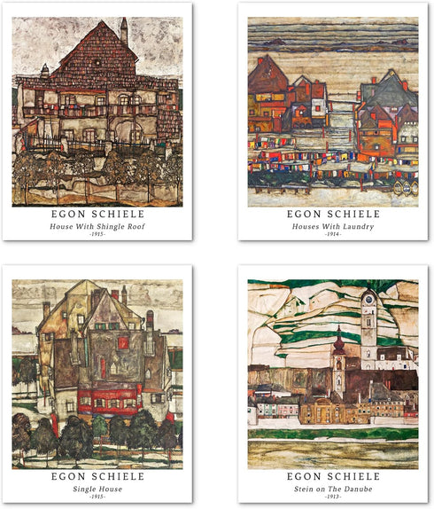 Berkin Arts Wall Art Unframed Prints Giclee Art Paper Set of 4, 11x14 inch Landscape Artwork, Bedroom Decoration Brown Abstract Antique Illustrati...