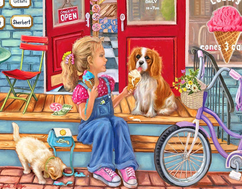 100 Piece Puzzles for Kids Pay Day Cones Puzzles 100 Piece Puzzles for Adults, Girl Sharing Icecream with Dog Cat Puzzle 100 Piece Seniors Puzzle ...