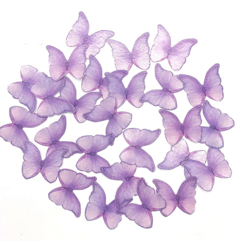 GEORLD Edible Wafer Paper Butterflies Set of 48 Purple Cake Decorations, Cupcake Topper...