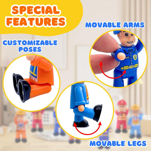 PlenPLAY 8 Piece Community Helpers Toys - People Figures for Kids: City Edition - Firefighters, Police Officers, Construction Workers, Community H...