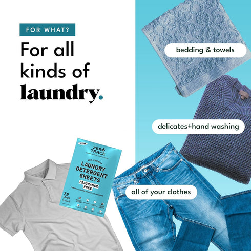 Zero Trace All Natural Laundry Detergent Sheets - Fragrance Free, Eco Friendly, 72 Count...