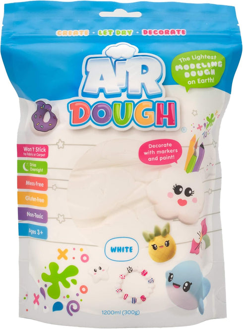 Air Dough - White, Air Dry, Ultra Light, Non-Toxic Modeling Clay in a Resealable Bag including Tutorial Videos (Educational, Create & Decorate DIY...