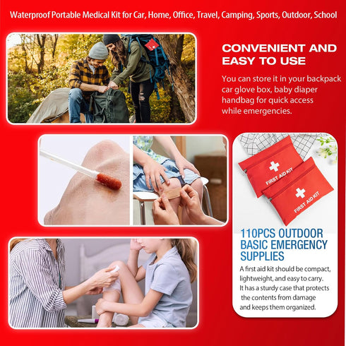 First Aid Kit - 92 Piece Mini Emergency Kits for Car, Basic Outdoor Essentials Survival Trauma Kit Bag, Small Travel Medicine Kit for Home, Sports...
