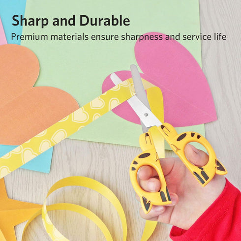 Scissors For Kids, Blunt Scissors, Small School Student Craft Scissors, Sharp Stainless Steel Blades Safety, Cute Animal Shapes, 5 inch, 4pack...