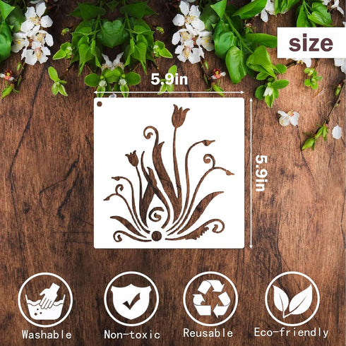 Floral Stencils for Painting on Wood Furniture Wall Reusable Canvas Flower Flourish Swirls Stencil for Crafts Boho Art Projects Drawing Card Makin...