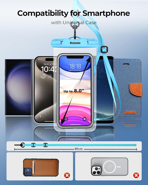 Waterproof Phone Pouch 8'', IPX8 Waterproof Phone Case with Lanyard Protector for iPhone 15 14 13 12 11 Pro Max XR XS 8 7 Plus Samsung Galaxy, Cel...