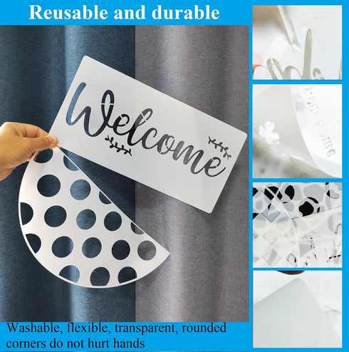 Welcome Stencils for Painting on Wood Half Round Stencils for Wood Sign Hello Half Circle Stencils for Crafts Reusable (14Pcs)...