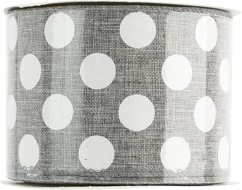 MEEDEE Grey Ribbon with Polka Dots Grey Burlap Ribbon 2.5 Inch Grey and White Ribbon Gray Wired Ribbon for Baby Shower Wreath Farmhouse Decor Door...