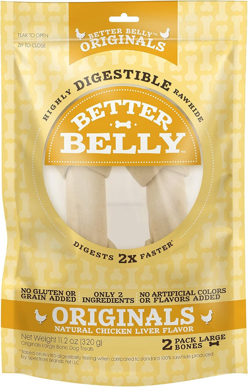 Better Belly Chicken Liver Rawhide Large Dog Bones, 2-Count...