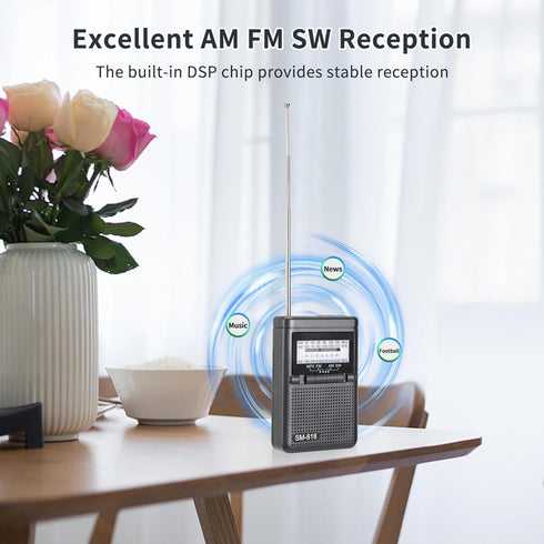 Portable AM FM Radio, Shortwave Transistor Pocket Radio Walkman with Loud Speaker, Headphone Jack, 1200mAh Rechargeable Battery Power, Support TF ...