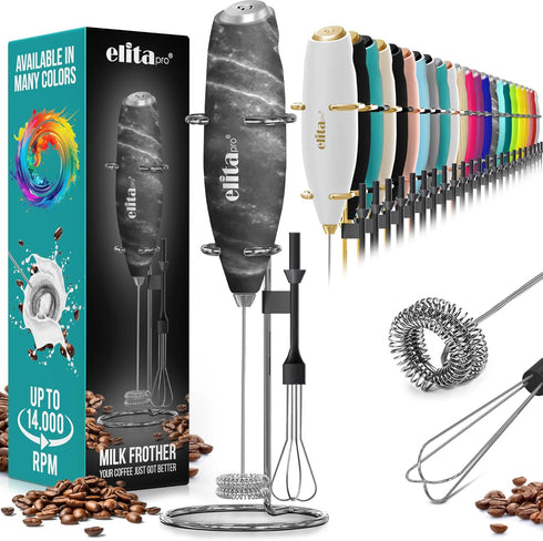 ELITAPRO ULTRA-HIGH SPEED Milk Frother - Double Whisk Handheld Foam Maker - 2-in-1 Drink Mixer - Detachable Egg Beater -Frother Wand for Matcha, C...