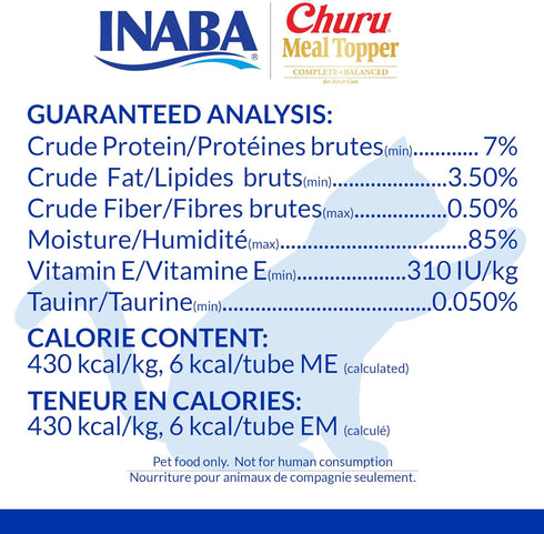 INABA Churu Meal Topper for Cats, Complete & Balanced, Creamy, Lickable Purée Cat Food Topper, 0.5 Ounce Tube, 24 Tubes (4 per Pack), Chicken Reci...