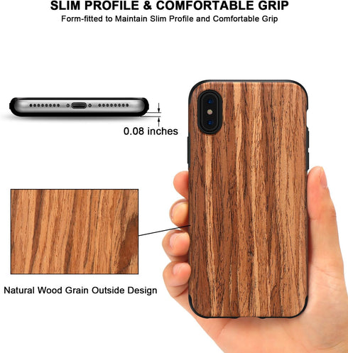 TENDLIN Compatible with iPhone Xs Case/iPhone X Case with Wood Grain Outside Soft TPU Silicone Hybrid Slim Case Compatible with iPhone X and iPhon...
