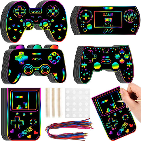 RoundFunny 60 Pieces Video Game Scratch Cards Gamer Party Favors Scratch Crafts Paper Party Ornaments for Birthday Goodie Bag Classroom Reward DIY...