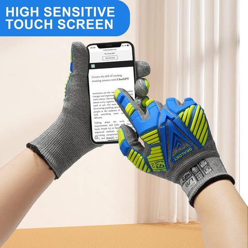 Level 7 Cut Resistant Gloves, Safety Work Gloves for Men Women, Impact Gloves with TPR Protection, ANSI Level A7 Protection, Touch Screen Mechanic...