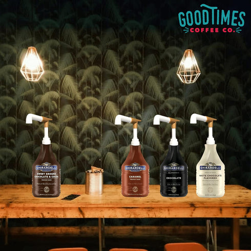 Good Times Coffee Co. Sauce Pump Dispenser (Pack of 2), Fits 87.3 to 90.4 Ounce Bottles, Gold...