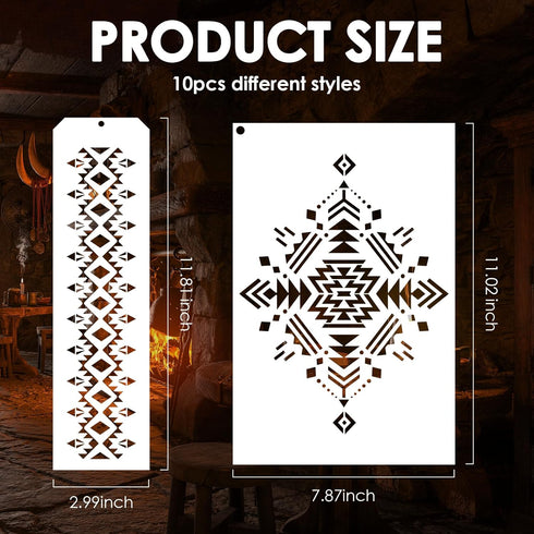 AFRITEE Aztec Stencils for Painting - 10 Pcs Aztec Themed Reusable Painting Stencils Set, Reusable DIY Journal Crafts Templates for Home Canvas, F...