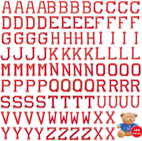 104 Pcs Iron on Letter Alphabet Fabric Patches with Ironed Adhesive Embroidered Decorate Repair A-Z Letter for Bulletin Board School T-Shirts, Jea...