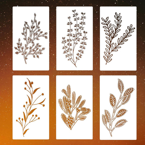 Large Vine Leaf Stencils Set (6 Designs) for Painting on Walls, Reusable Ivy Leaf Branch Templates for Garden Fence Furniture Canvas Home Decor DI...