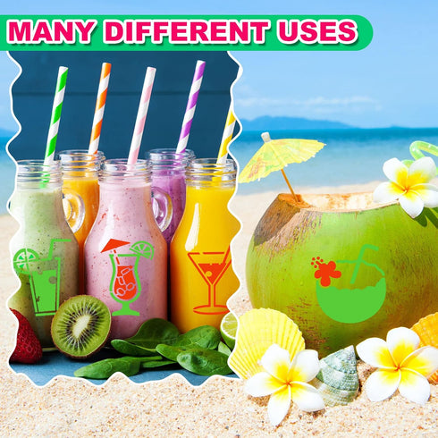 80 Pieces 3 x 3 Inch Summer Hawaii Themed Reusable Plastic Art Craft Kits for DIY Painting Art Projects Wood Wall Floor Fabric Furniture Tile Holi...