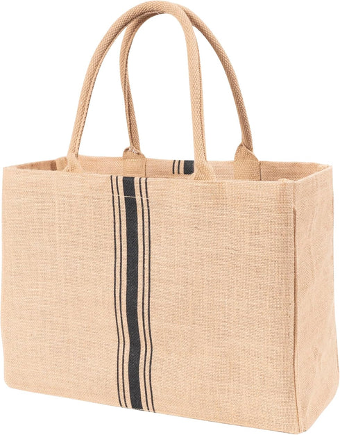 KAF Home Jute Market Tote Bag with Handles, Triple Stripe...