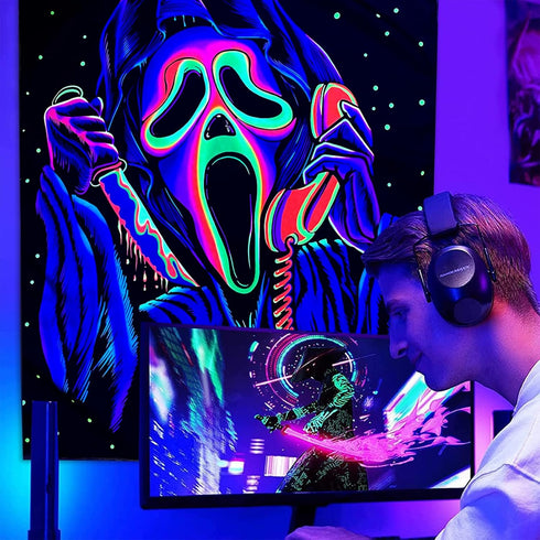 Jhdstore Blacklight Horror Face Tapestry UV Reactive Tapestries Wall Hanging Glow in The Dark Party Backdrop Tapestry for Bedroom Living Room - 29...