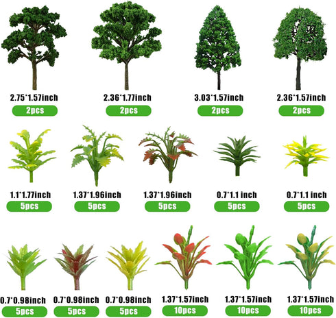 88pcs Model Trees Mixed Miniature Plants Model Train Scenery Architecture Trees Fairy Garden Trees Wargame Trees Model for Diorama DIY Craft Scene...