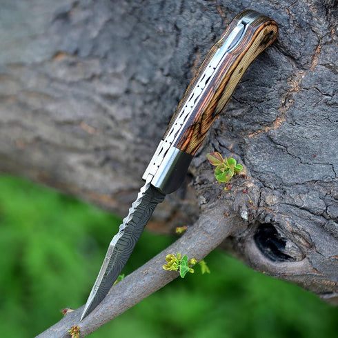 Handmade Damascus Pocket Knife for Men - 6.5 Inches Damascus Folding Knife with Sheath - Pocket Knives and Folding Knives with Back Lock - Best fo...