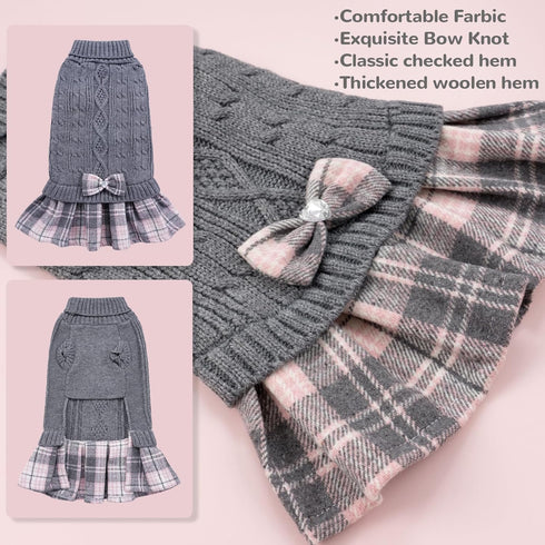 YUDODO Dog Sweater Dress for Small Dogs Winter Warm Dog Turtleneck Sweater Soft Puppy Knitwear Clothes Cute Doggie Dresses for Teacup Dog Yorkie C...