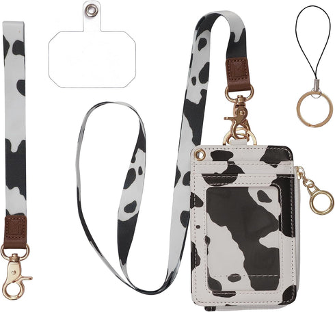 2-in-1 ID Badge Holder & Lanyard Wallet - Multi-Use Womens Small Wallet with Removable Wristlet & Neck Lanyard, Clear Window, 5 Card Slots, Phone ...