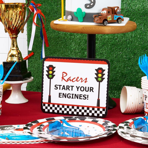 WERNNSAI Racing Car Party Decorations - 10PCS Funny Car Birthday Decoration Signs for Boys Kids Racing Car Theme Party Supplies Racing Cars Route ...