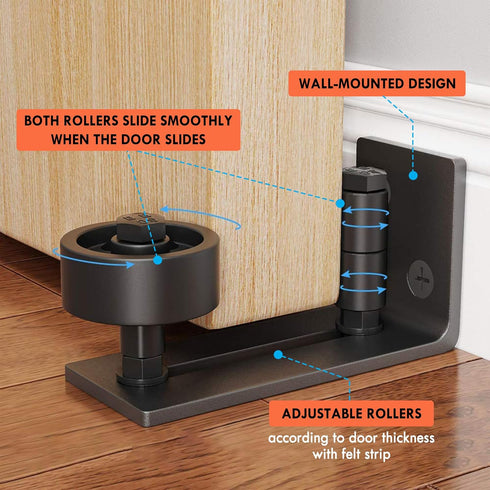 Barn Door Floor Guide - Sliding Barn Door Floor Guide for Bottom Adjustable Roller 8-Setup Options - Quiet Operations, Flush Design with Felt Stri...